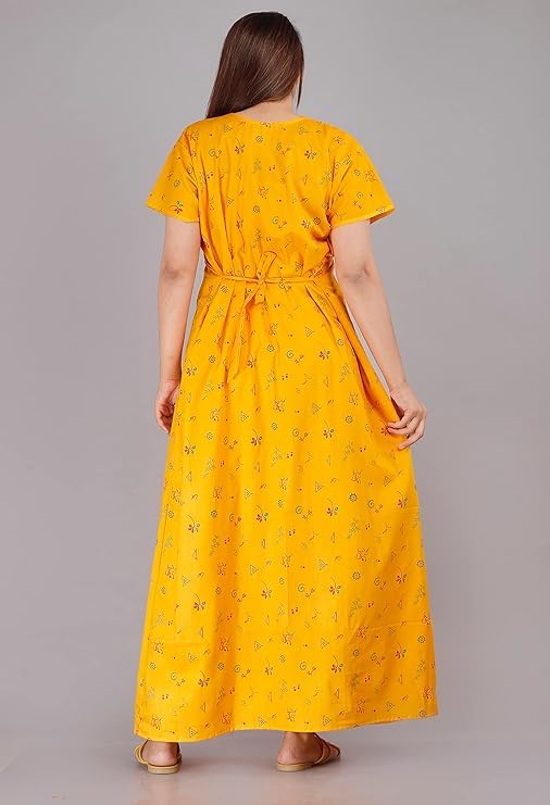 KBNBJ Women's Cotton Jaipuri Nighty Gown Pack of 2 – Rajasthani Print Maxi Dress Sleepwear with Pocket Night Dress for Ladies – Soft & Comfortable Loungewear (Combo#5, Free Size) - Image 2