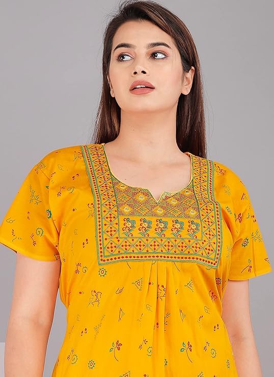 KBNBJ Women's Cotton Jaipuri Nighty Gown Pack of 2 – Rajasthani Print Maxi Dress Sleepwear with Pocket Night Dress for Ladies – Soft & Comfortable Loungewear (Combo#5, Free Size) - Image 3