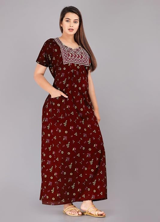 KBNBJ Women's Cotton Jaipuri Nighty Gown Pack of 2 – Rajasthani Print Maxi Dress Sleepwear with Pocket Night Dress for Ladies – Soft & Comfortable Loungewear (Combo#5, Free Size) - Image 5