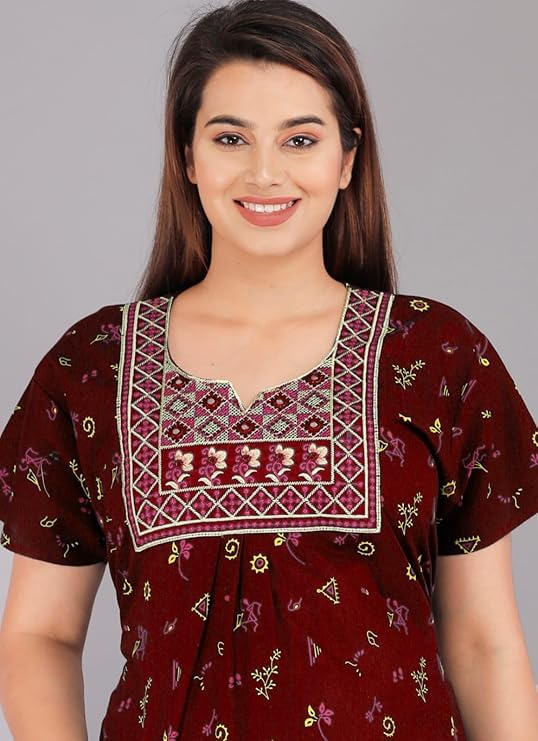 KBNBJ Women's Cotton Jaipuri Nighty Gown Pack of 2 – Rajasthani Print Maxi Dress Sleepwear with Pocket Night Dress for Ladies – Soft & Comfortable Loungewear (Combo#5, Free Size) - Image 4