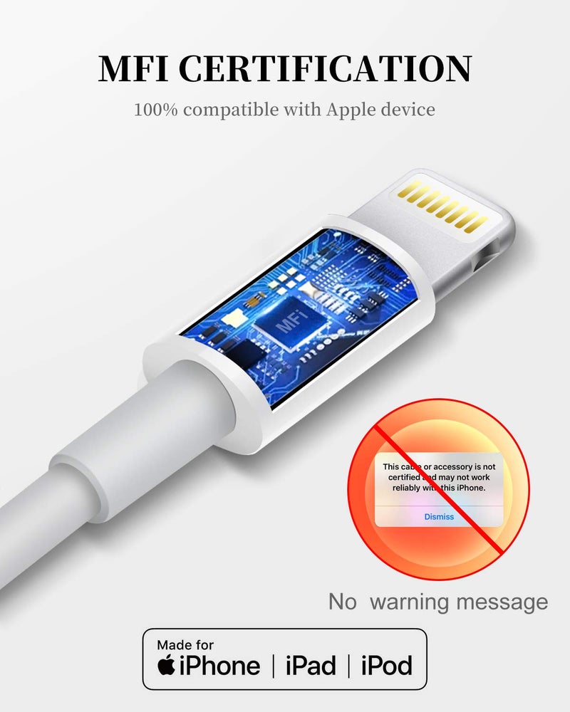 Uzento Apple iPhone Charger Cable, 2 Pack Original Lightning to USB Cables Apple MFI Certified 6 Ft, Fast iPhone Charging Cord for iPhone 11/11Pro/11Max/ X/XS/XR/XS Max/8/7/6/5S/SE - Image 3