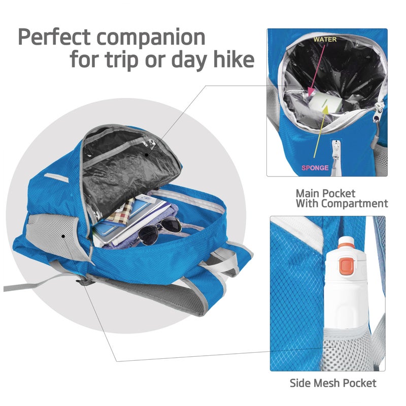 BEMYGREENBAG 35L Foldable Waterproof Backpack For Outdoor Sports With Inside Wet Clothes Compartment Packable For Multiple Uses Ultra Lightweight Ideal For Hiking Men And Women Travel(Blue) - Image 3