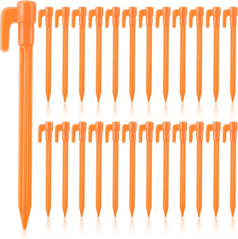 Qunclay 24 Pack Plastic Tent Stakes 57 Inch Heavy Duty Canopy Anchoring Pegs Plastic Tent Pegs Sand Stakes Outdoor Beach Spikes for Camping Gardening Landscaping BackpackingOrange - Image 1