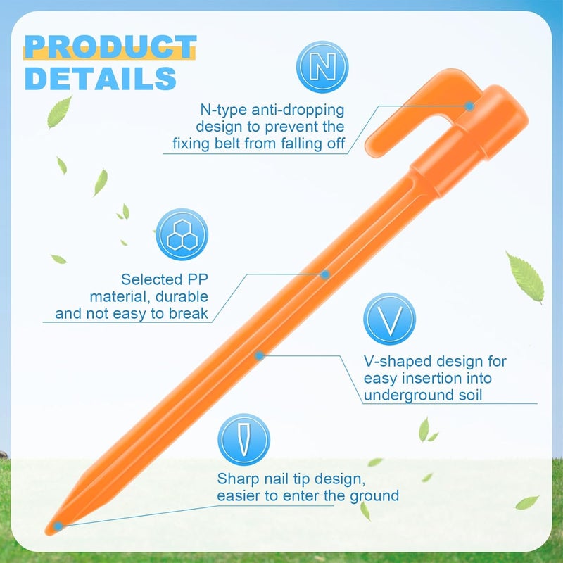 Qunclay 24 Pack Plastic Tent Stakes 57 Inch Heavy Duty Canopy Anchoring Pegs Plastic Tent Pegs Sand Stakes Outdoor Beach Spikes for Camping Gardening Landscaping BackpackingOrange - Image 4