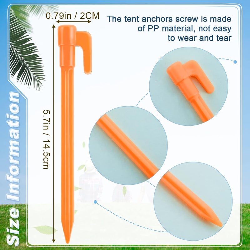 Qunclay 24 Pack Plastic Tent Stakes 57 Inch Heavy Duty Canopy Anchoring Pegs Plastic Tent Pegs Sand Stakes Outdoor Beach Spikes for Camping Gardening Landscaping BackpackingOrange - Image 2