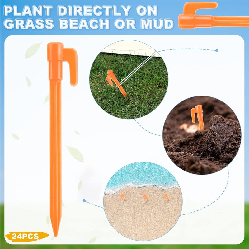 Qunclay 24 Pack Plastic Tent Stakes 57 Inch Heavy Duty Canopy Anchoring Pegs Plastic Tent Pegs Sand Stakes Outdoor Beach Spikes for Camping Gardening Landscaping BackpackingOrange - Image 3