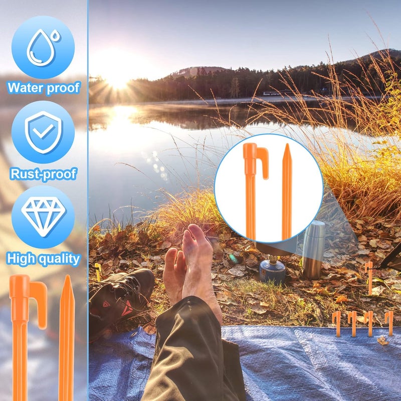 Qunclay 24 Pack Plastic Tent Stakes 57 Inch Heavy Duty Canopy Anchoring Pegs Plastic Tent Pegs Sand Stakes Outdoor Beach Spikes for Camping Gardening Landscaping BackpackingOrange - Image 5