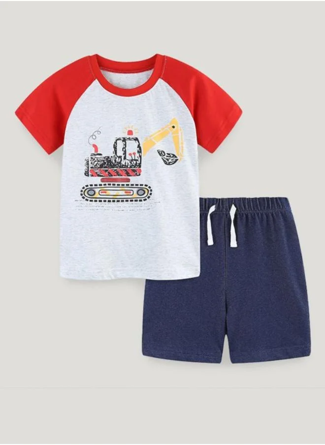 YUNIQEE Red Crew Neck Short Sleeve Printed Tshirt & Shorts