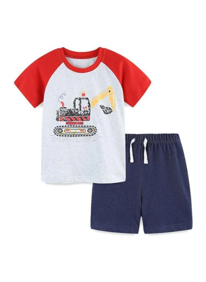 YUNIQEE Red Crew Neck Short Sleeve Printed Tshirt & Shorts