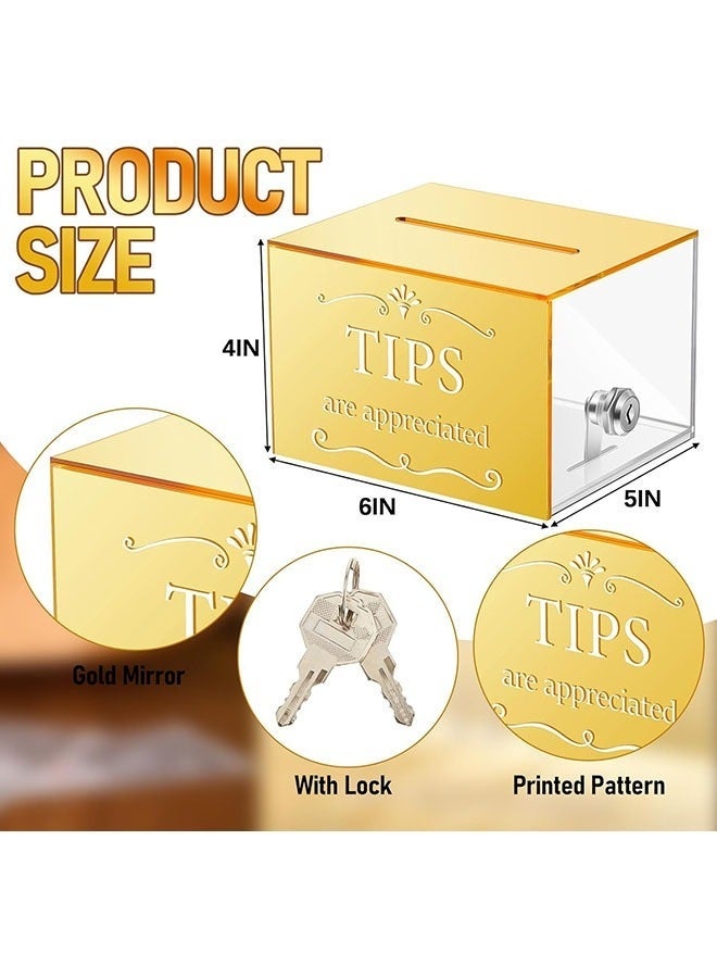 Arabest Cash Boxes,Tip Jars for Money, Acrylic Tip Collection Box with Lock,Donation Suggestion Box,Tip Storage Container Raffling Box,Cash Collection Storage Box for Bartender Bars,Musicians,Coffee Restaurants,Driver,School,Gold(6 x 4 x 5 Inch) - Image 2