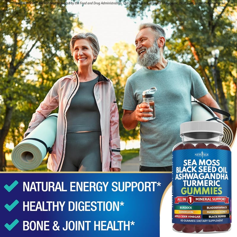 New Age Sea Moss Gummies Sea Moss Black Seed Ashwagandha Turmeric Manuka Honey ACV Dandelion Black Pepper Burdock Bladderwrack Vegan  120 Count - Image 4