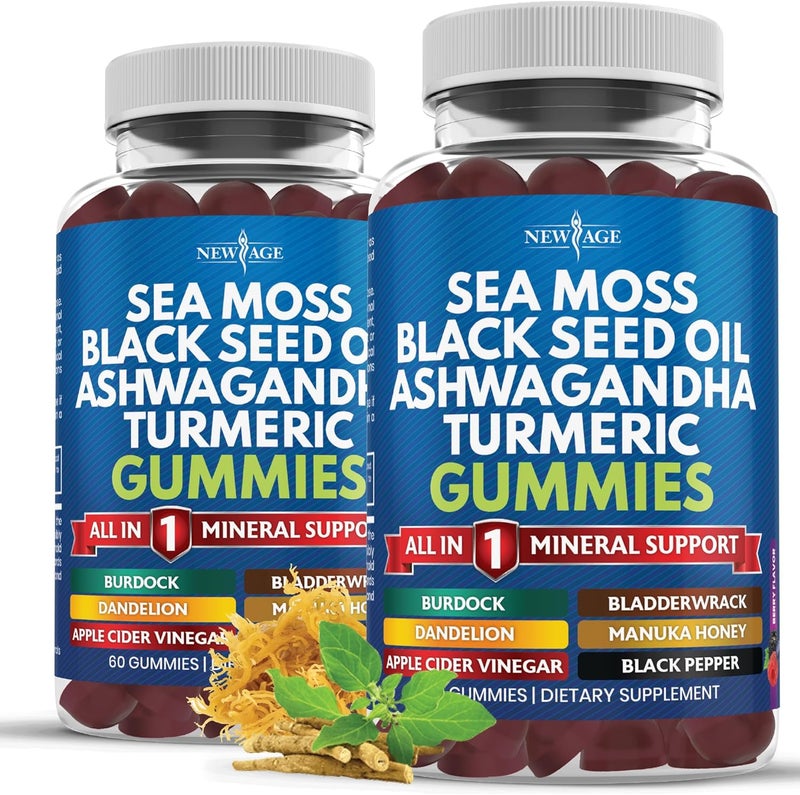 New Age Sea Moss Gummies Sea Moss Black Seed Ashwagandha Turmeric Manuka Honey ACV Dandelion Black Pepper Burdock Bladderwrack Vegan  120 Count - Image 1
