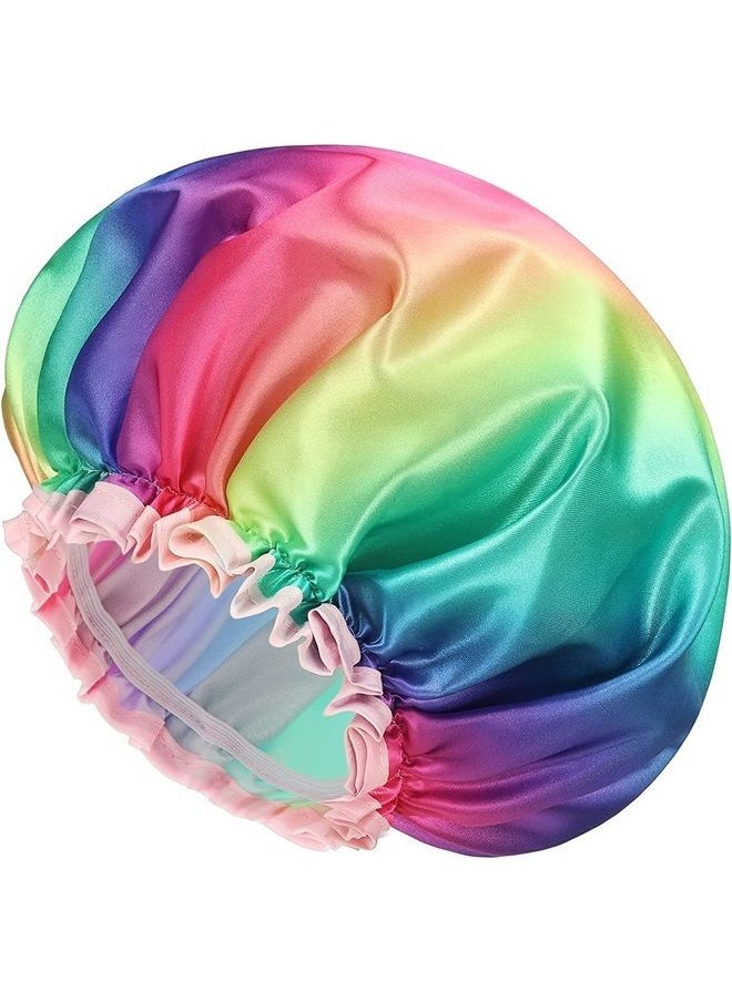 mikimini Shower Cap for Women Long Hair, Double Layer Waterproof, Large size, Reusable, Washable, No Smell, Rainbow Fashion Shower Cap X-Large (Pack of 1) Rainbow  - Image 3