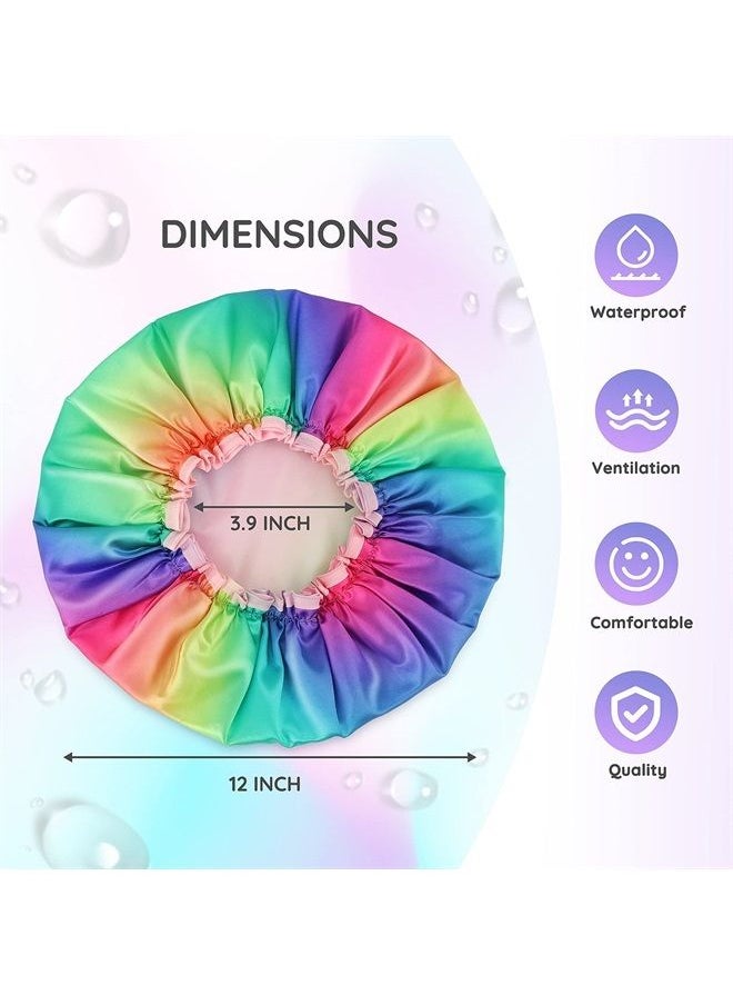 mikimini Shower Cap for Women Long Hair, Double Layer Waterproof, Large size, Reusable, Washable, No Smell, Rainbow Fashion Shower Cap X-Large (Pack of 1) Rainbow  - Image 1