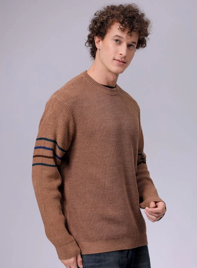 The Indian Garage Co Men Relaxed Fit Textured Crew Neck Sweater