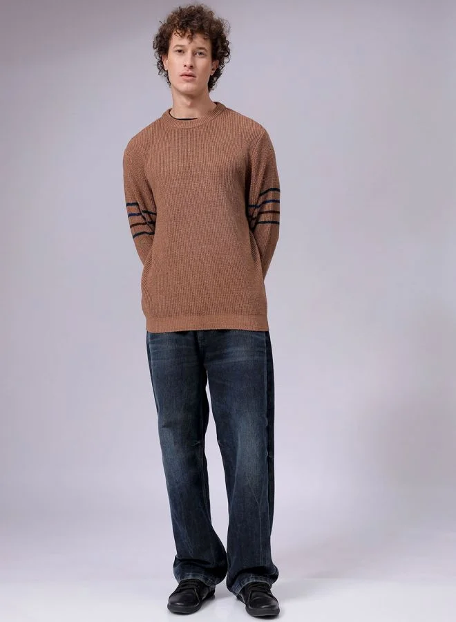 The Indian Garage Co Men Relaxed Fit Textured Crew Neck Sweater
