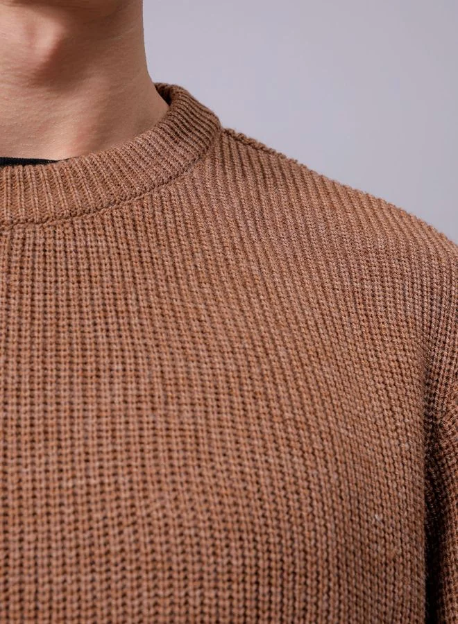 The Indian Garage Co Men Relaxed Fit Textured Crew Neck Sweater