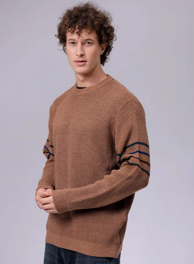 The Indian Garage Co Men Relaxed Fit Textured Crew Neck Sweater