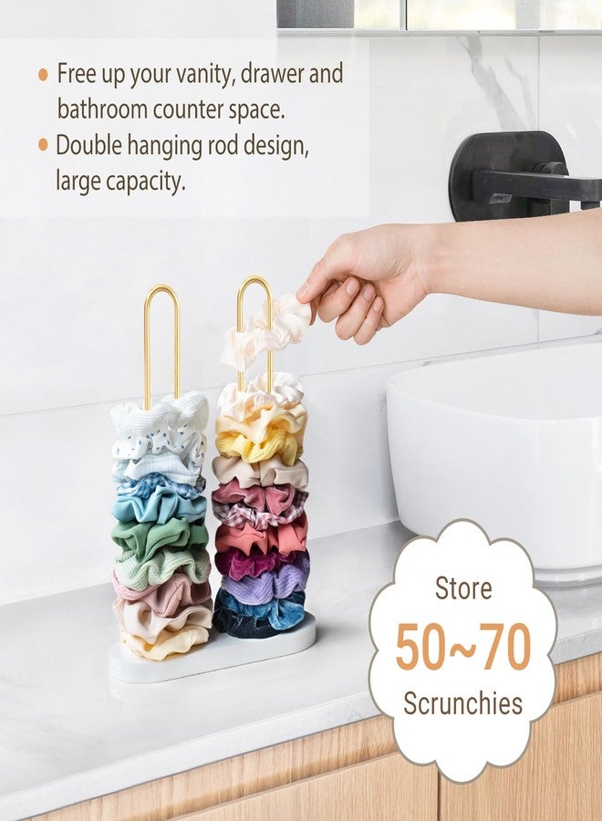 Dahey Scrunchie Holder Hair Tie Organizer Stand 2 Tier Metal Scrunchies Organizer Modern Hair Accessories Organizer Storage Display 50-70 Scrunchies Jewelry Scrunchy Holder for Girls, Gold - Image 4