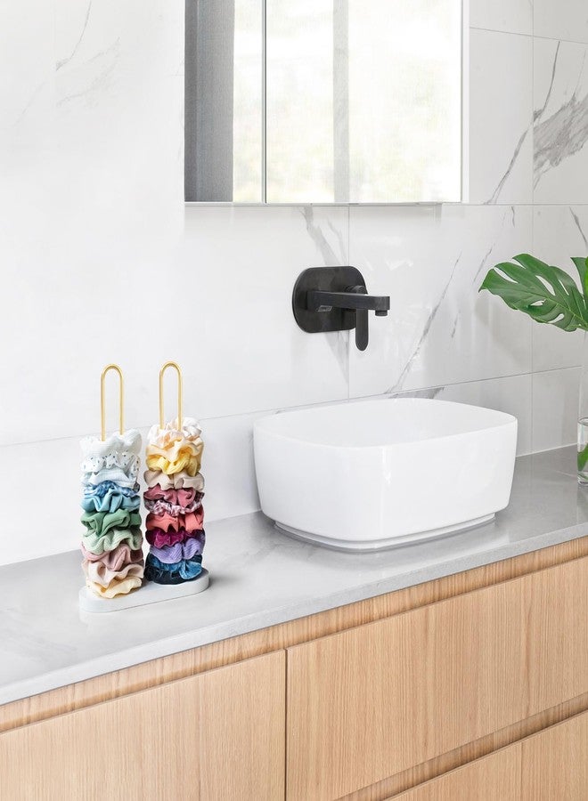 Dahey Scrunchie Holder Hair Tie Organizer Stand 2 Tier Metal Scrunchies Organizer Modern Hair Accessories Organizer Storage Display 50-70 Scrunchies Jewelry Scrunchy Holder for Girls, Gold - Image 3