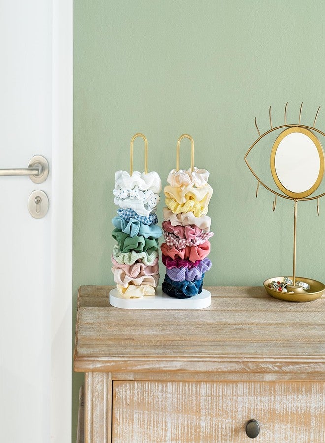 Dahey Scrunchie Holder Hair Tie Organizer Stand 2 Tier Metal Scrunchies Organizer Modern Hair Accessories Organizer Storage Display 50-70 Scrunchies Jewelry Scrunchy Holder for Girls, Gold - Image 2