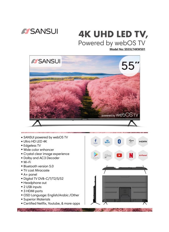Sansui - SANSUI 55 inch WebOS powered 4K Edgeless UHD LED SMART TV with ThinQ AI - Image 1