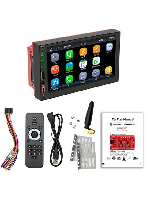 7 Inch Car Stereo MP5 Player BT FM/AM Radio Receiver with Carplay Android Auto Support Hands-Free Calling USB Charge/Playback Phone Link Reversing Assist Steering Wheel Control