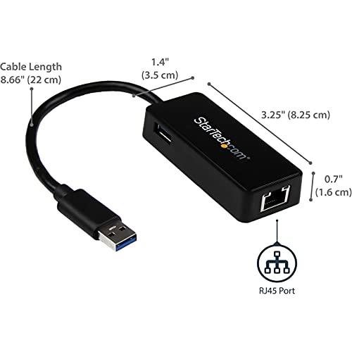 StarTech.com USB 3.0 Ethernet Adapter - USB 3.0 Network Adapter NIC with USB Port - USB to RJ45 - USB Passthrough (USB31000SPTB), Black, 0.7" x 1.4" x 5" x 5" - Image 5