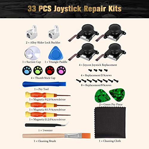 Mypin [New Version] 4 Pack Joycon Joystick Replacement 3D Joystick Analog Left/Right Thumb Sticks Sensor Caps for Nintendo Switch Joy Con Controller, Joycon Repair Kit, NS Repair Tool 33 PCS - Image 4