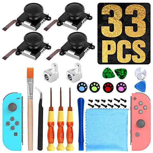 Mypin [New Version] 4 Pack Joycon Joystick Replacement 3D Joystick Analog Left/Right Thumb Sticks Sensor Caps for Nintendo Switch Joy Con Controller, Joycon Repair Kit, NS Repair Tool 33 PCS - Image 1