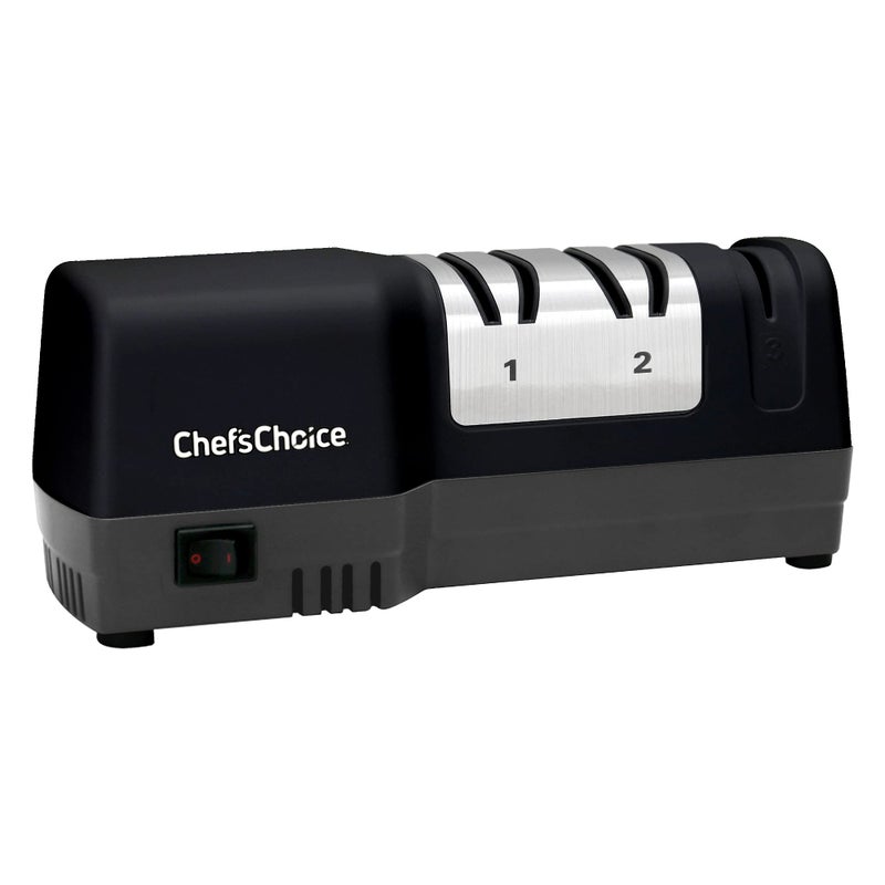 CHEF'S CHOICE ChefsChoice Hybrid Knife Sharpeners for 20Degree Straight and Serrated Knives Combines Electric and Manual Sharpening With 100Percent Diamond Abrasives And Precision Angle Guides 3Stage Black 