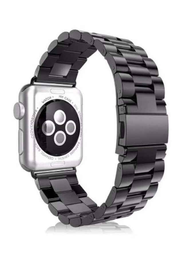 سوار بديل من الستانلس ستيل لساعة أبل 42/44/45/49 ملم السلسلة 7/6/5/4/3/2/1 أسود