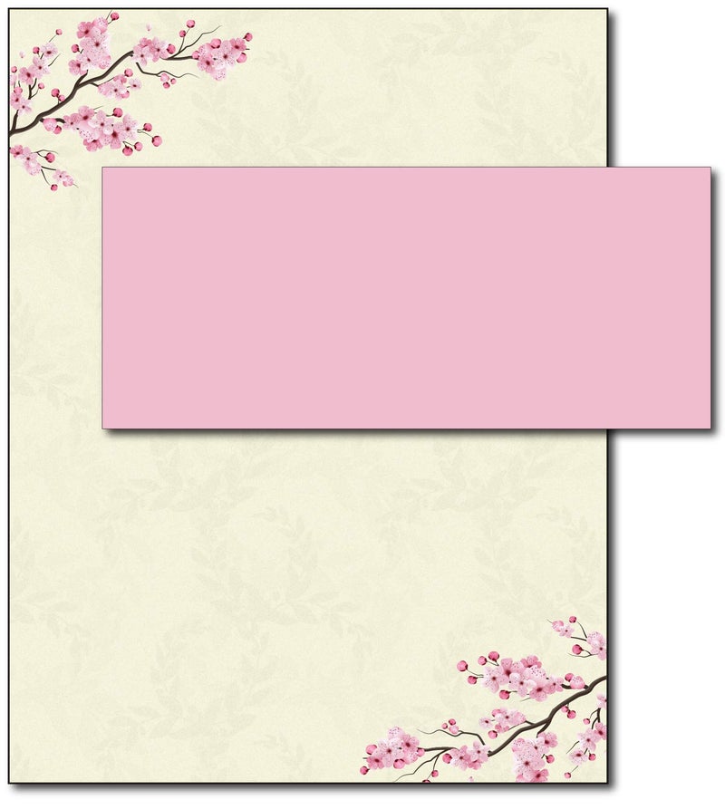 Cherry Blossoms Floral Stationary Paper and Envelopes Set 40 Sets