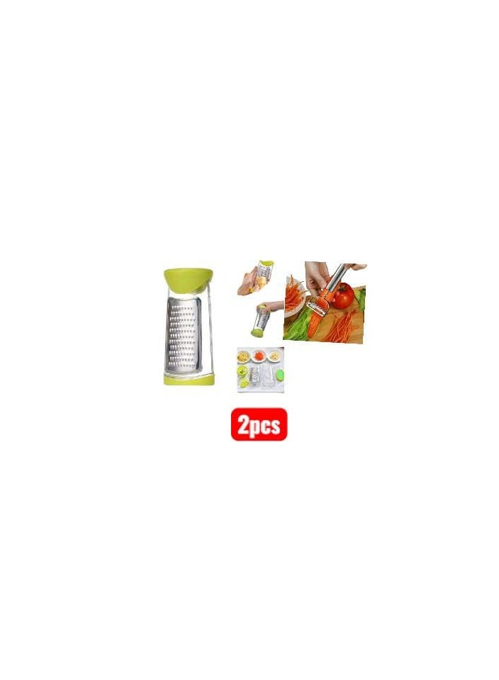 This multi-functional 2-piece hand grater set is ideal for grating carrots, cucumbers, potatoes, cheese, and other vegetables and fruits. Ergonomically designed for easy use and control, with a comfortable, secure grip. It features sharp stainless steel blades that ensure precise and quick results. It can also be used to slice vegetables into thin strips for garnishing dishes or preparing salads.  - Image 4