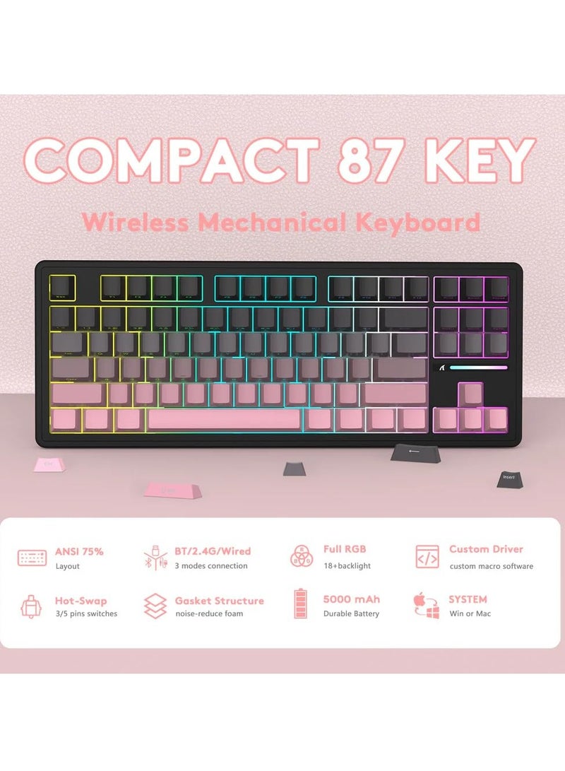 Attack Shark M87 PROV2 Wireless Mechanical Gaming Keyboard, Hot Swappable Gasket RGB Custom Keyboard, BT5.0/2.4Ghz/Type-C, Linear Switch&Side Printed PBT Keycaps - Image 2