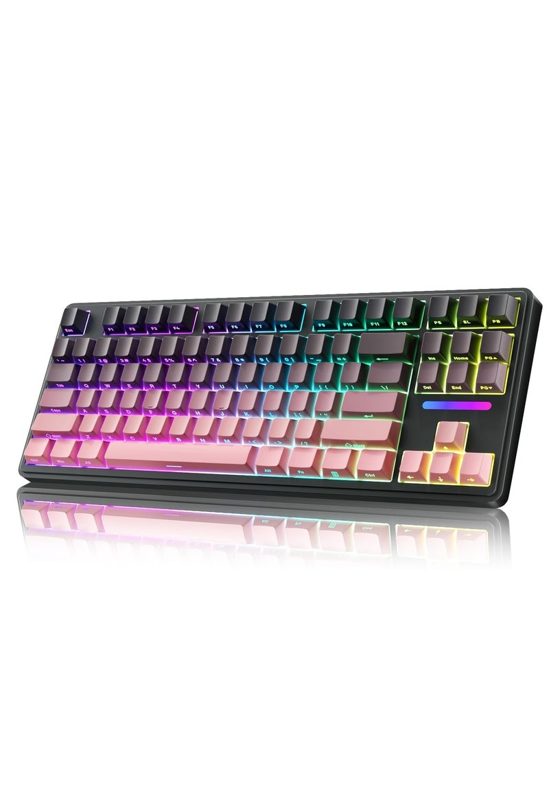 هجوم القرش لوحة مفاتيح الألعاب الميكانيكية اللاسلكية M87 PROV2، لوحة مفاتيح RGB مخصصة قابلة للتبديل السريع، BT5.0/2.4 جيجاهرتز/Type-C، مفتاح خطي وأغطية مفاتيح PBT مطبوعة على الجانب - Image 1