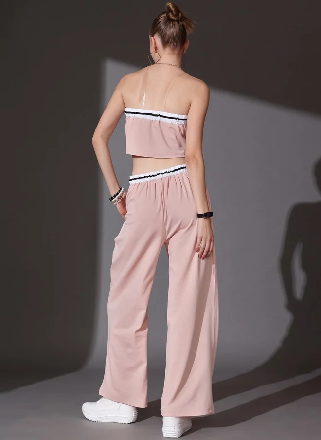 STREET 9 Pink Off Shoulder Crop Top & Trousers Set for Women