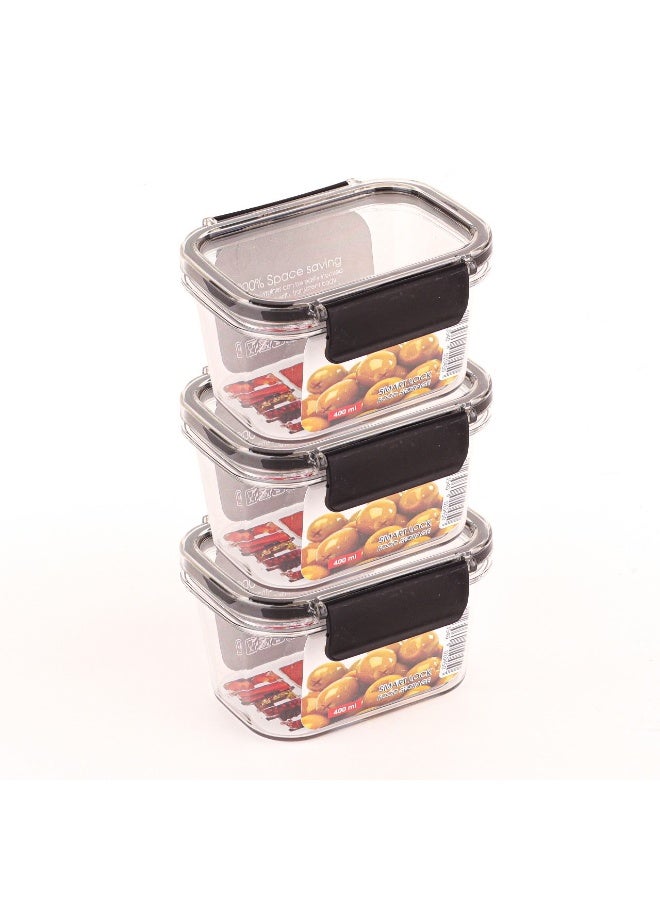 فينيكس طقم علب تخزين أكريليك بيور من "فونكس" 3 قطع، سعة 400 مل، بغطاء كلبس محكم الغلق - Image 3