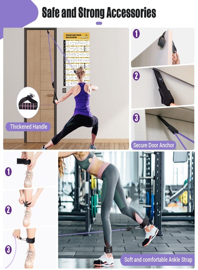 COFOF Resistance Bands with Handles for Women, 5 Level Exercise Bands Workout Bands (10-100LBS) for Physical Therapy, Yoga, Pilates, Door Anchor, Storage Pouch (Purple) - Image 4