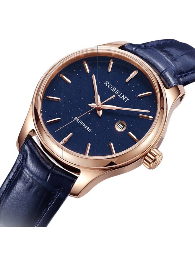 ROSSINI Women'S Watch, Birthday Gift, Light Luxury Fashion Quartz Watch With Leather Strap, Starry Sky Blue Dial 5210040 - Image 2