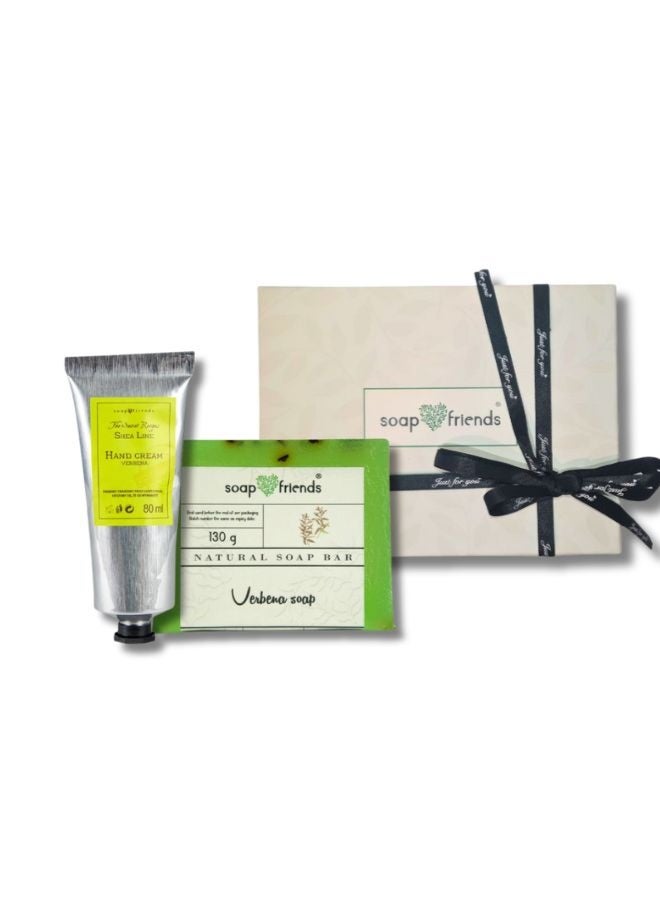 الصابون والأصدقاء مجموعة Soap&Friends المزدوجة برائحة اللويزة ،كريم اليدين (80 مل) وصابون (130 جم) - Image 1