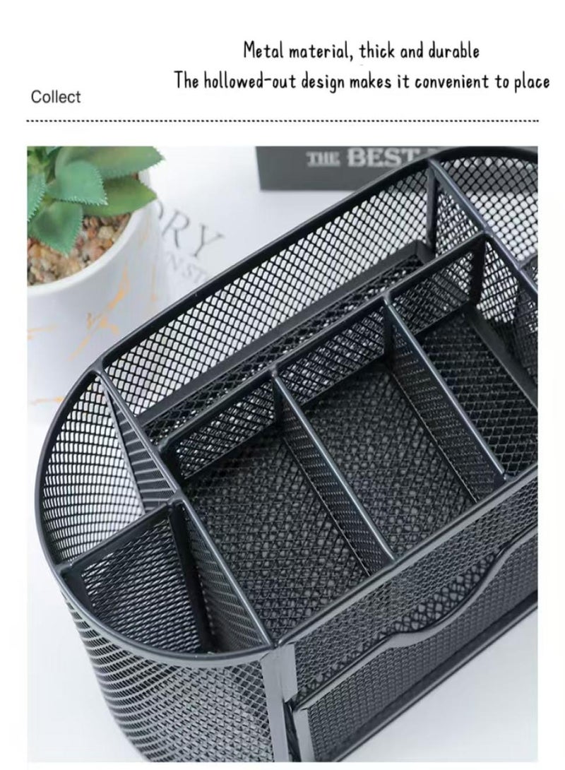 PAPERSAY Mesh Desk Organiser Large Capacity,Desk Tidy Metal Pen Holder with 8 Compartments and 1 Drawer, Multi-functional Stationery Storage Container Box for Kids,Home, Office, School  - Image 3