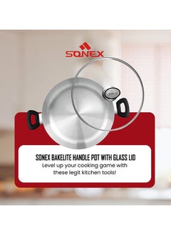 SONEX Sonex Premium Aluminium Casserole with Glass Lid and Ergonomic Bakelite Cool Handle – 22 cm (4 Ltr), Sleek Metal Finish, Durable Construction, See-Through Lid for Easy Monitoring, Dishwasher Safe  - Image 4