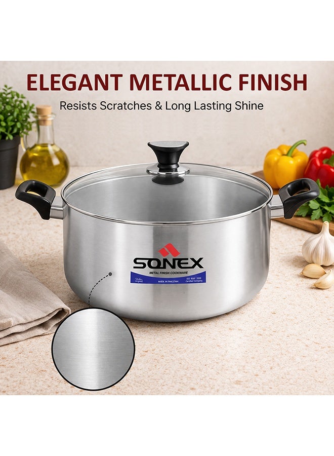 SONEX طاجن سونيكس المتميز من الألمنيوم مع غطاء زجاجي ومقبض باكليت بارد مريح - 22 سم (4 لتر)، تشطيب معدني أنيق، بناء متين، غطاء شفاف لمراقبة سهلة، آمن في غسالة الصحون - Image 5