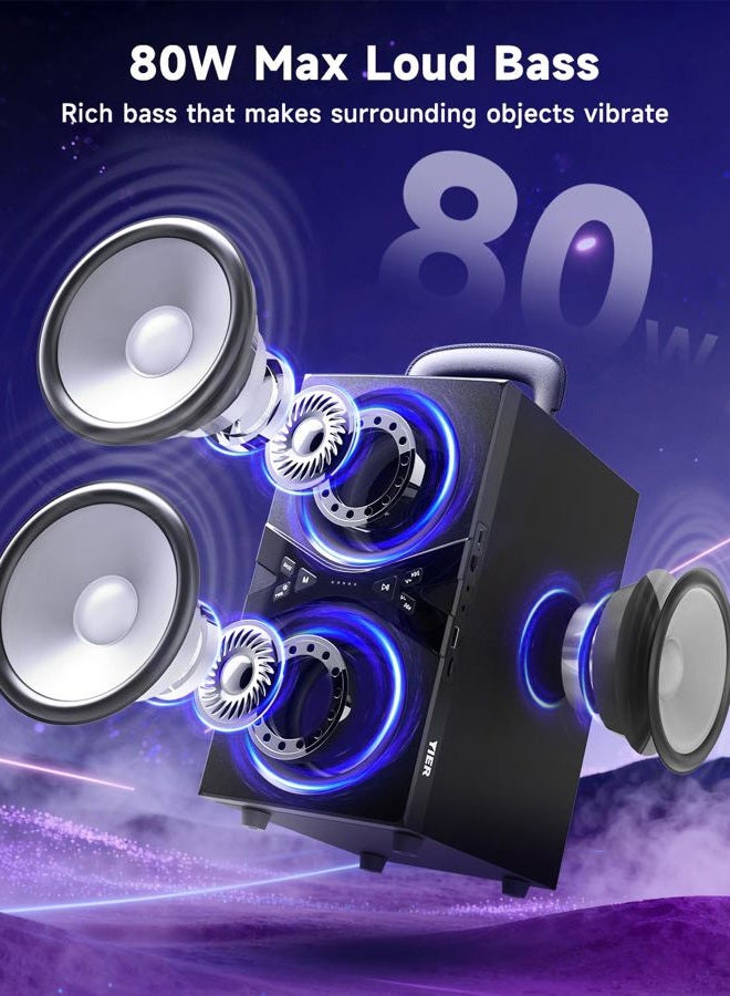 YIER Bluetooth Speakers, 100dB Loud Subwoofer 80w(Peak) Stereo Sound,Wireless TWS Portable Speaker with Lights, Bassup Technology, Long Playtime for Outdoor Party - Image 3