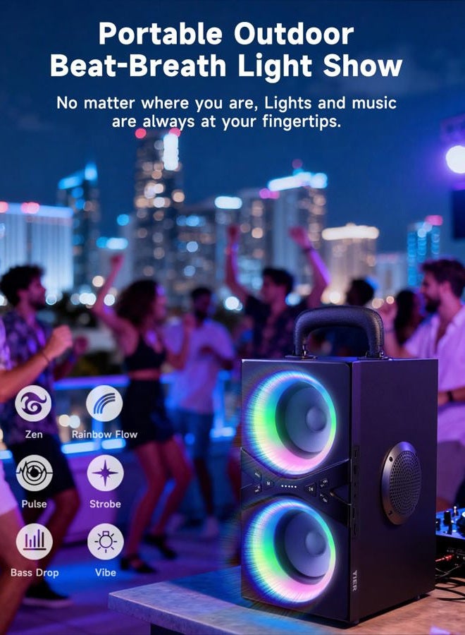 YIER Bluetooth Speakers, 100dB Loud Subwoofer 80w(Peak) Stereo Sound,Wireless TWS Portable Speaker with Lights, Bassup Technology, Long Playtime for Outdoor Party - Image 4