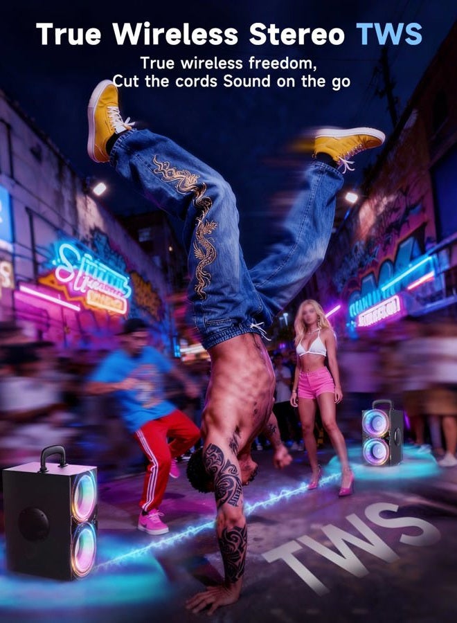 YIER Bluetooth Speakers, 100dB Loud Subwoofer 80w(Peak) Stereo Sound,Wireless TWS Portable Speaker with Lights, Bassup Technology, Long Playtime for Outdoor Party - Image 5