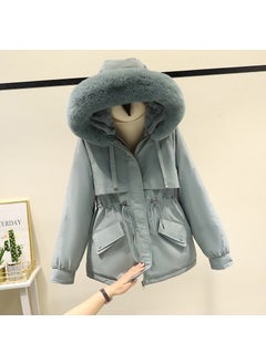 2023 Thickened Plush Womens Parka Coat duck egg green
