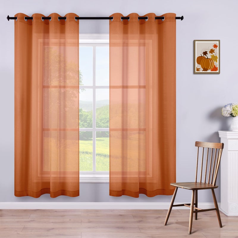 KOUFALL Orange Boho Curtains 2 Panels for BedroomSheer Bohemian Curtains for Living Room Kitchen 63 Inch Length