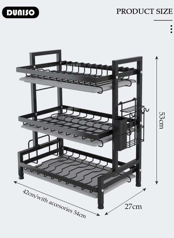 DUNISO 3 Ties Heavy Duty Dish Drying Rack, Dish Racks for Kitchen Counter,  Space Saving Dish Rack for with Utensil Holder Large Antibacterial Kitchen Countertop - Image 4